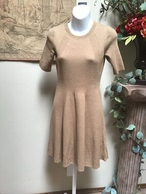 Banana Republic Camel Short-Sleeve Knit Fit-and-Flare Dress